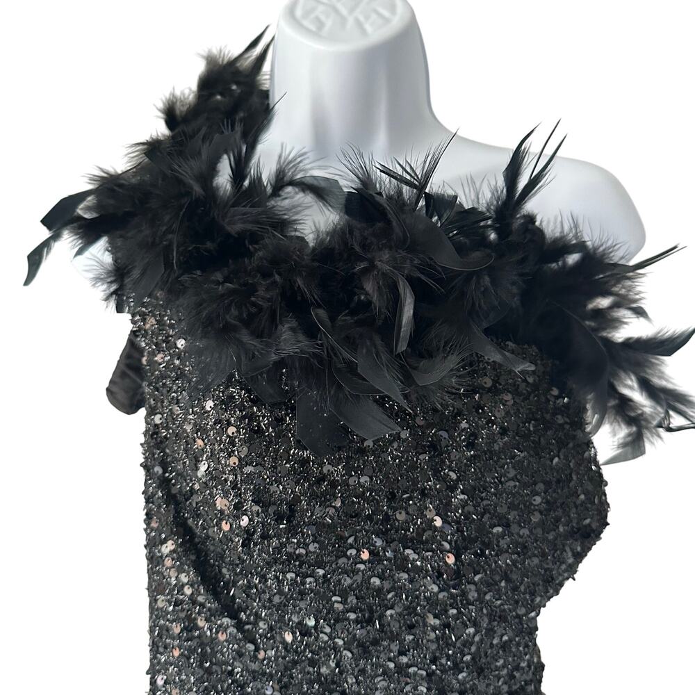 Black Sequin Dress with Feathers - Picture 9 of 13